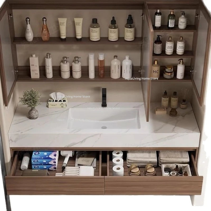 Luxury Rock Plate Bathroom Cabinets Intelligent Mirror Wash