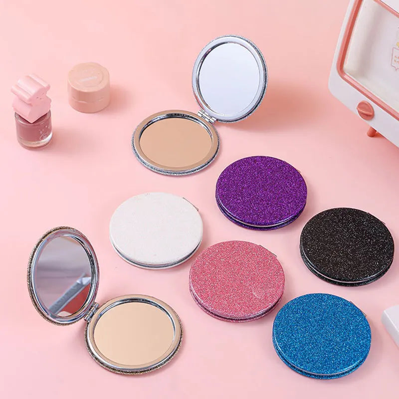 Mini Vanity Mirror Glitter Round Travel Mirror Pocket