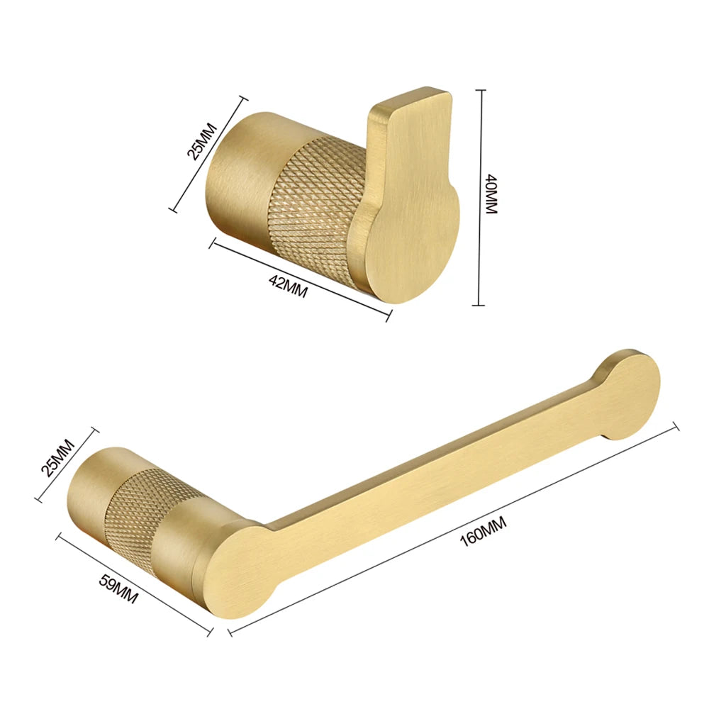 Brushed Gold Bathroom High Quality Brass Knurled Towel