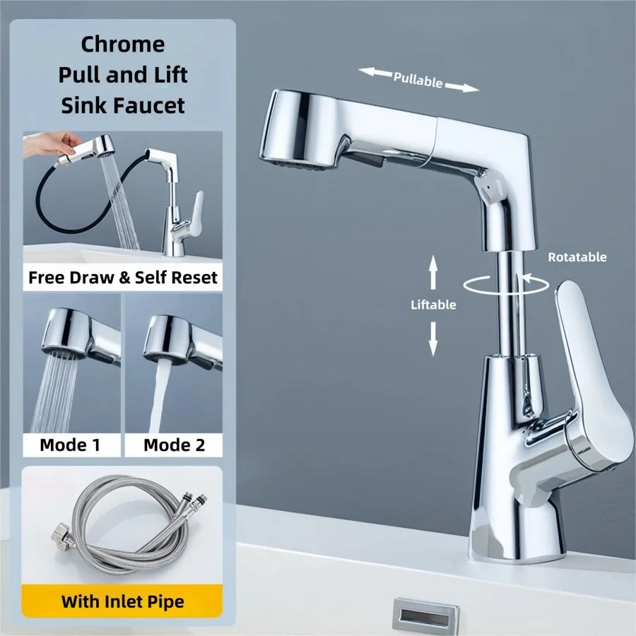 Bathroom Sink Faucet Pull Out Sprayer Handle Hole