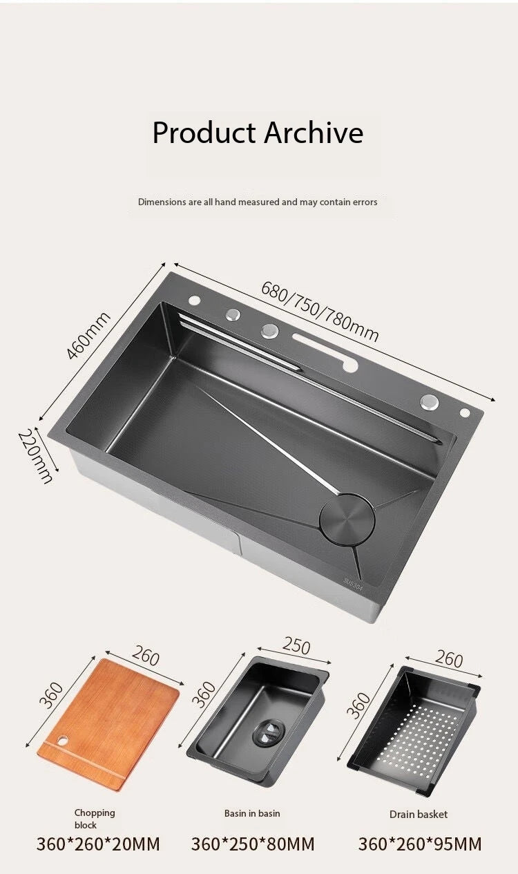 0mm Double Waterfall Sink Embossed Stainless Steel Sink