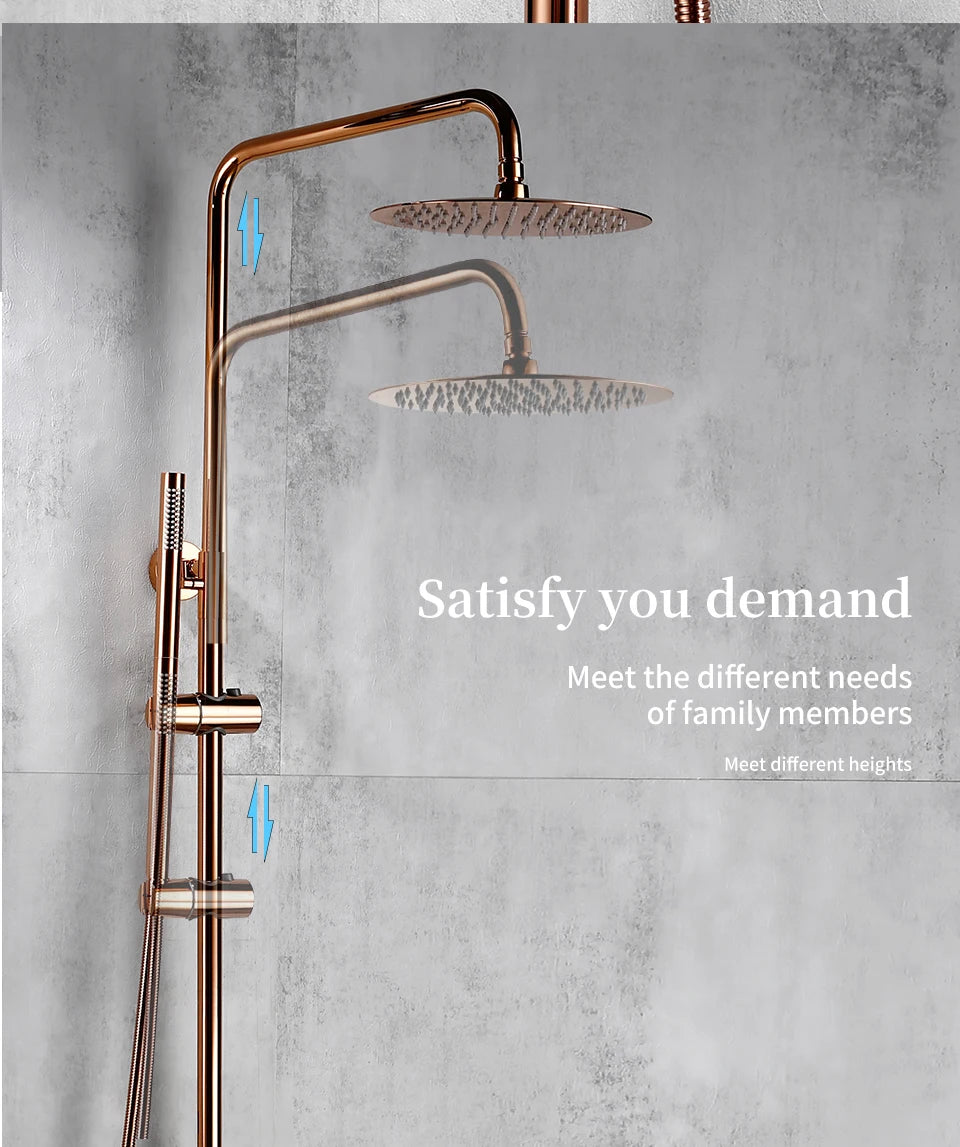 Rose Gold Thermostatic Shower Falcet Sets Wall Mount
