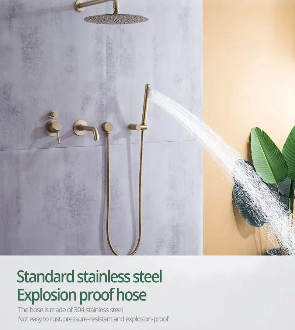 Brushed Gold Bathroom Faucet Shower System 3-Function Shower