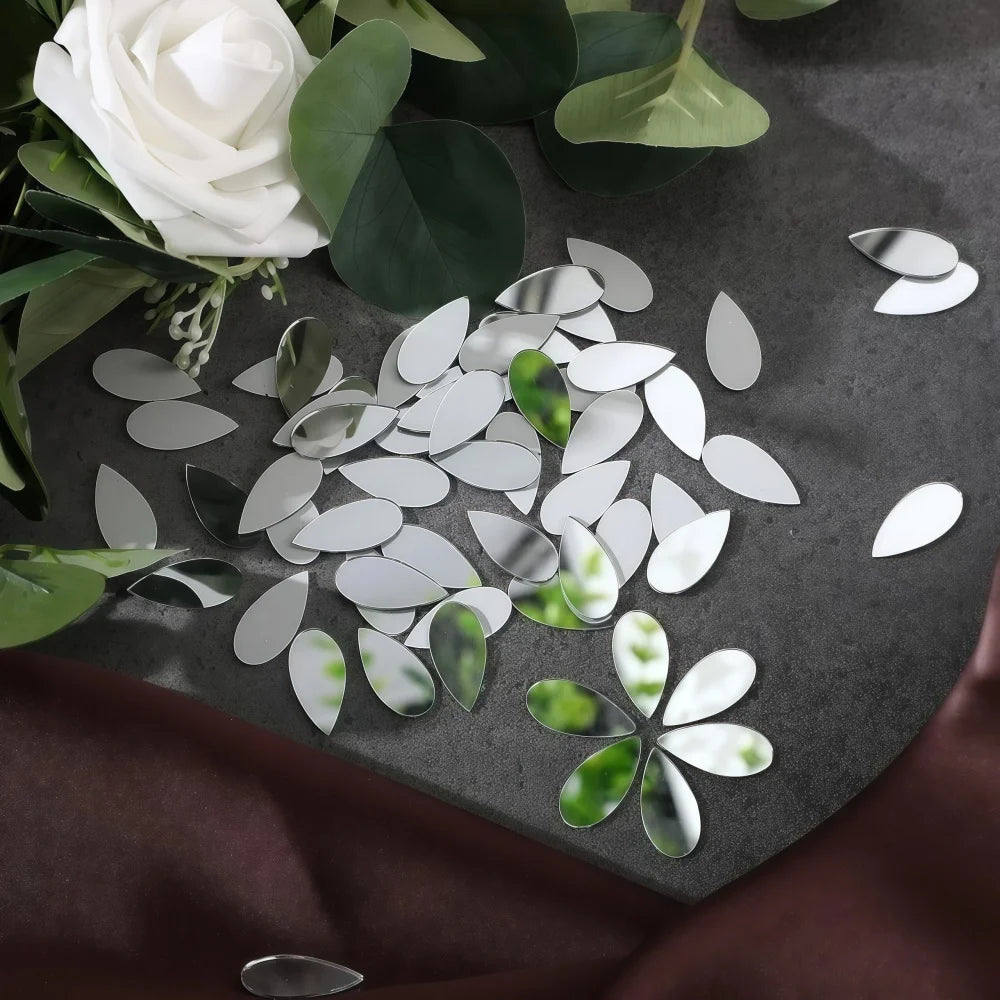 100pcs 5cm Diy Craft Mirror Stickers Leaf Shape