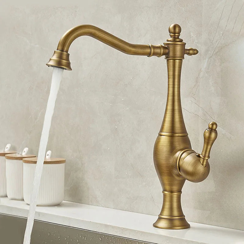 Antique Brass Faucet Handle Deck Mount 360 Rotating