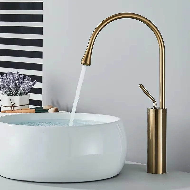 Zappo Gold Waterfall Faucet Roman Handheld Shower Deck