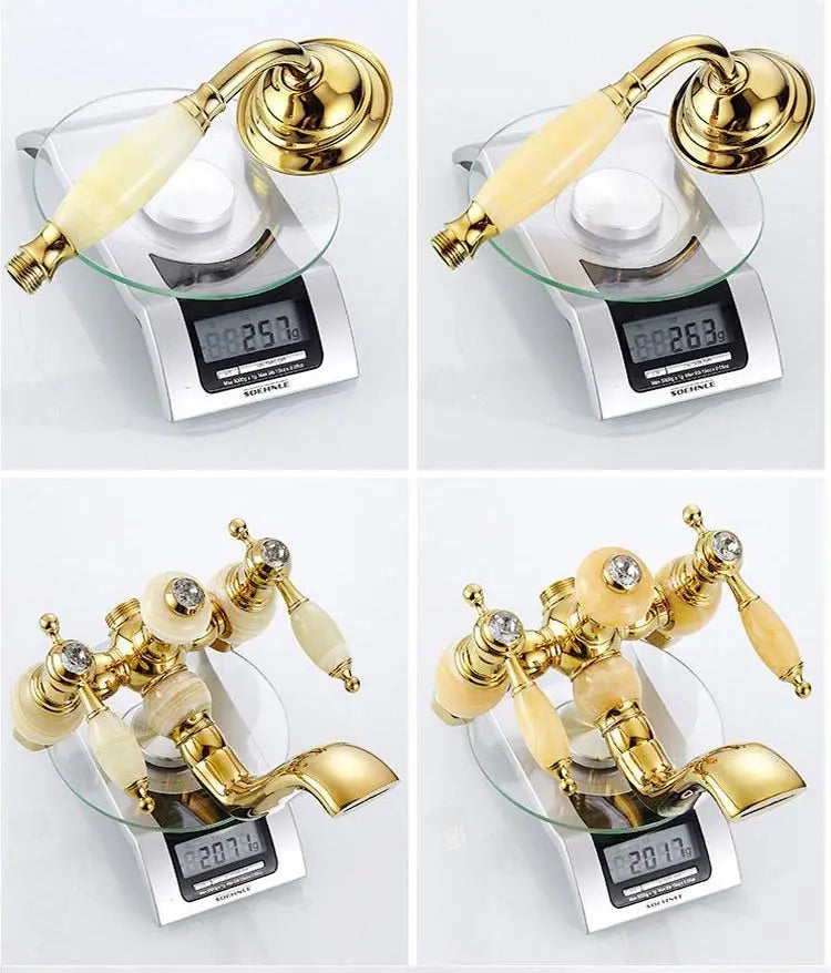 Brass Jade Shower Faucet Wall Mount Rose Gold