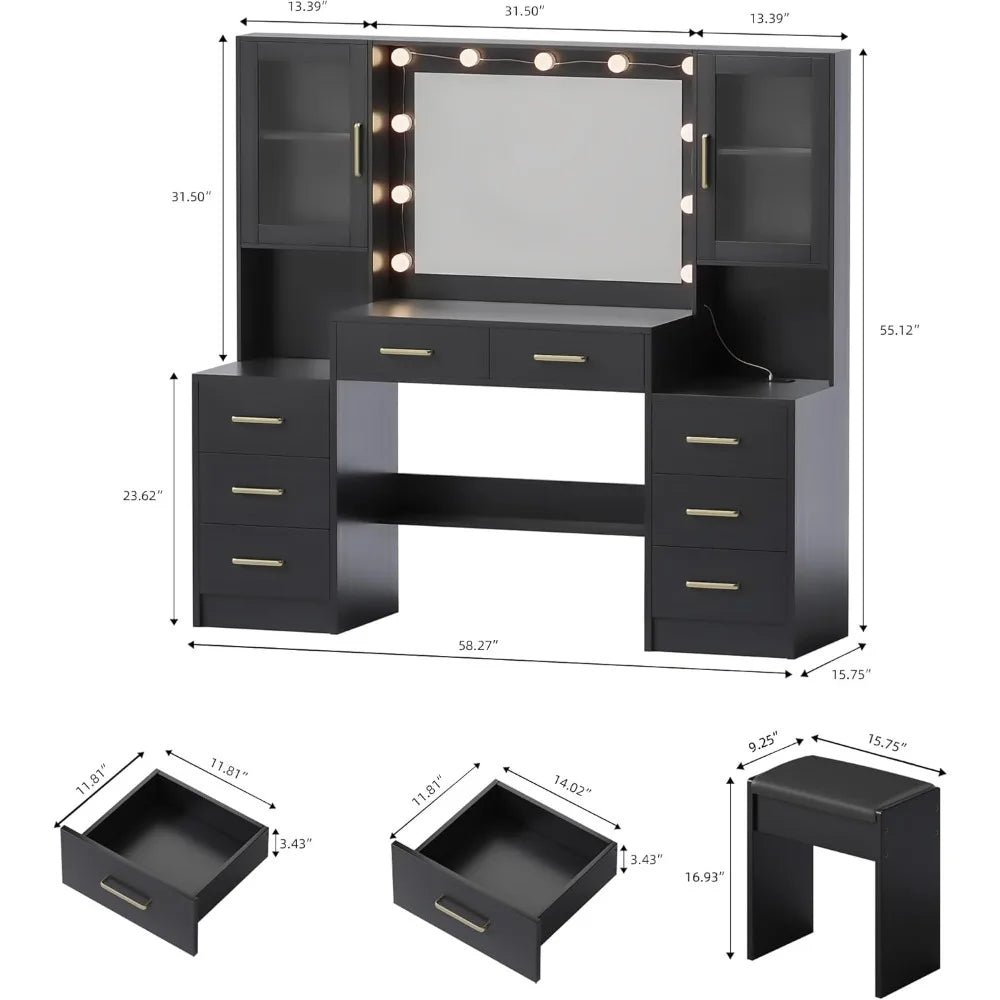 Vanity Desk Mirror Lights Charging Station 58 3in