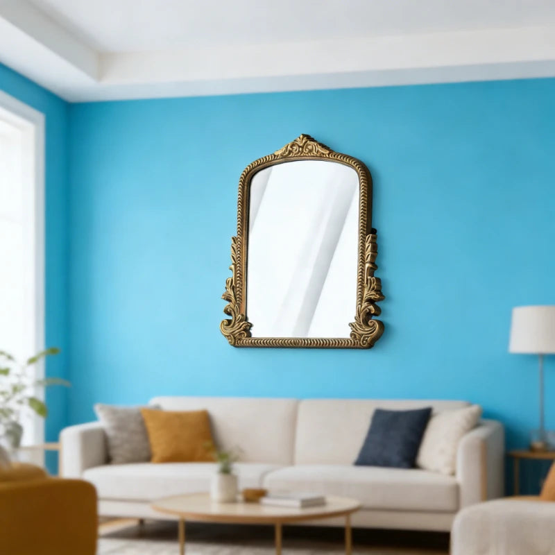 Vintage French Baroque Ornate Wall Mirror Arched Gold