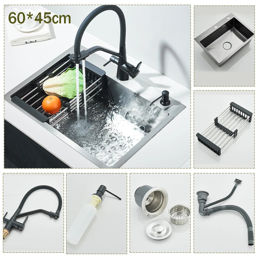 304 Stainless Steel Waterfall Sink Large Slot Integrated
