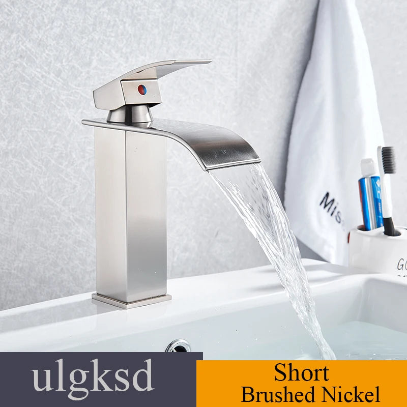 Waterfall Bathroom Basin Sink Faucet Handle Mixer Tap