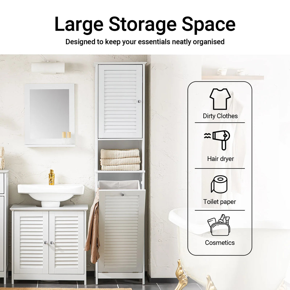 Sobuy Bzr124 High Wardrobe Fold-Out Laundry Bag Bathroom