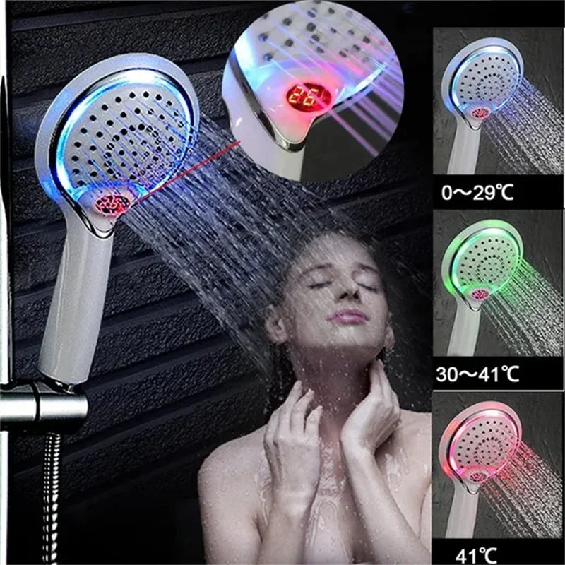 Led Shower Head Digital Display Colors Temperature Controlled