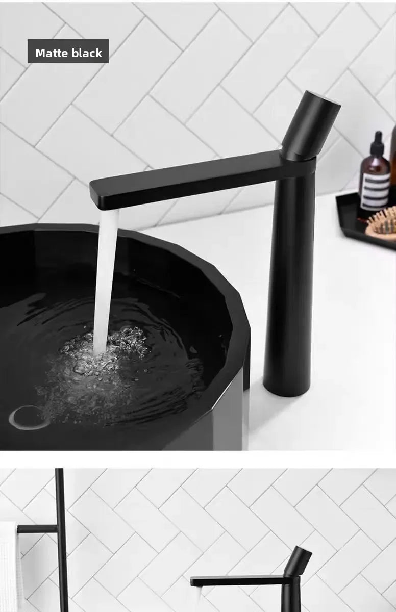 Elegant Black Handle Bathroom Faucet - Stainless Steel