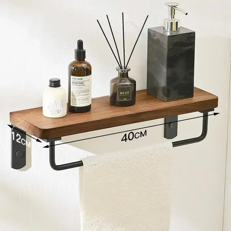 Walnut Wood Black Bathroom Hardware Bathroom Towel Rack