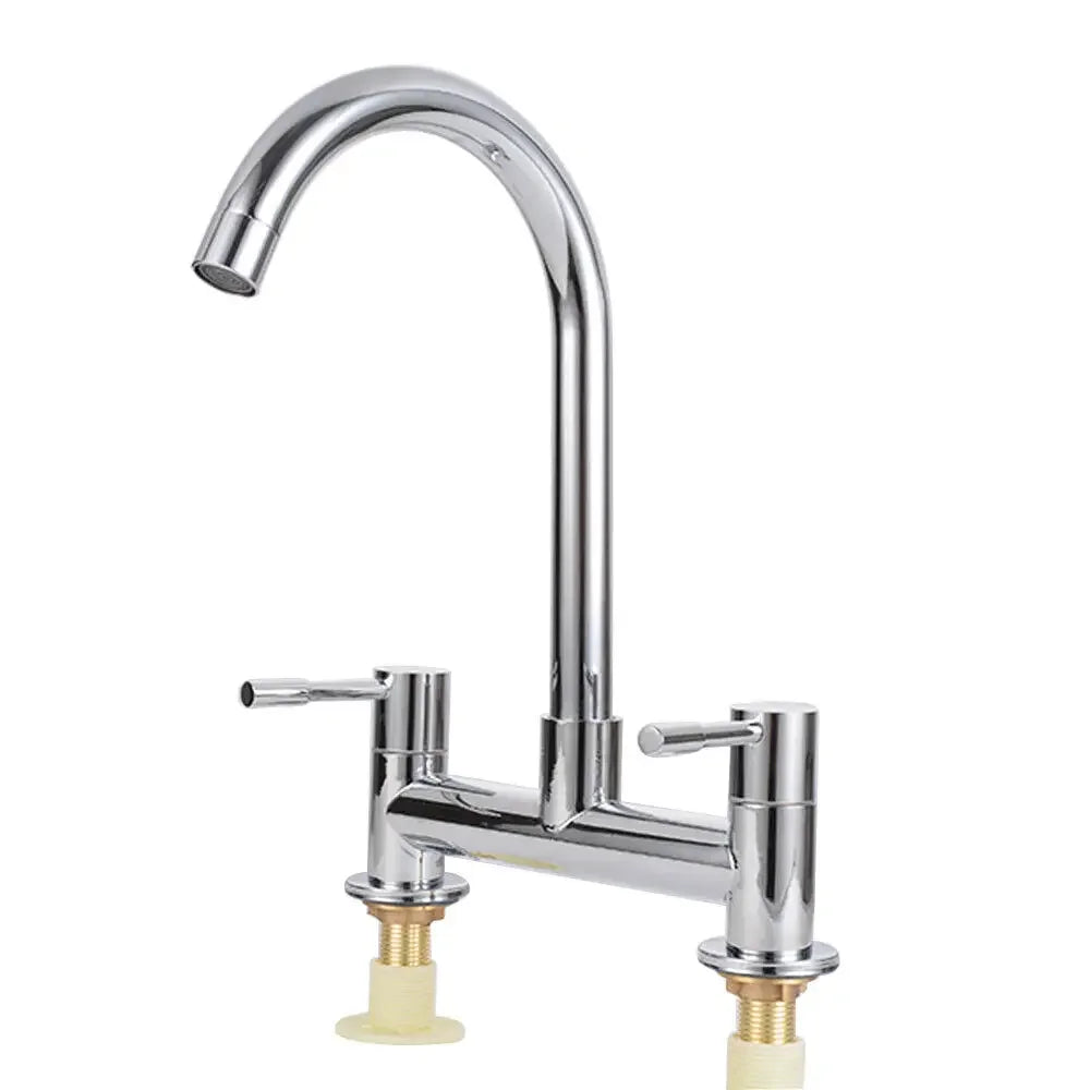 Modern Lever Double Handle Chrome Sink Faucet Cold