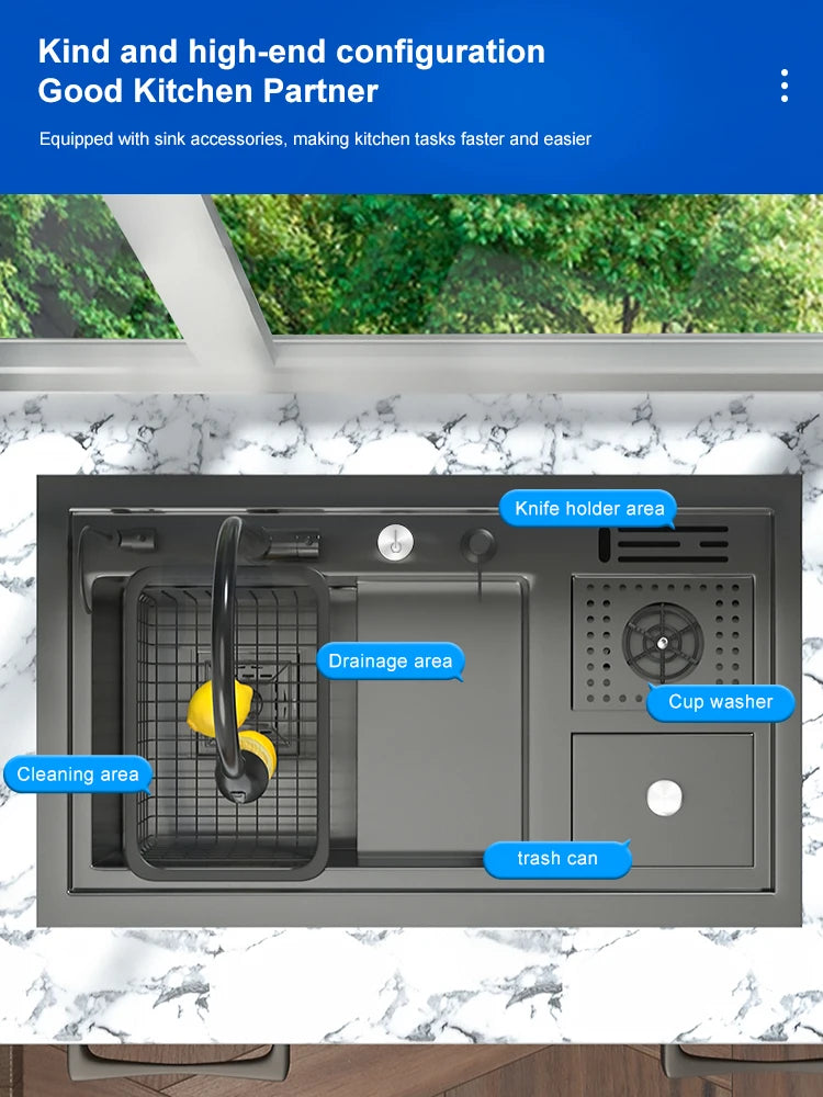 Stepped Stainless Steel Sink Cup Washer Large Slot