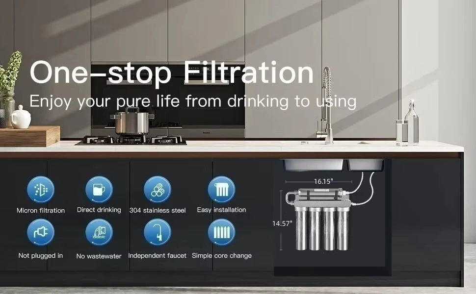 Eiree Stainless Steel 5-Stage Water Purifier Pressure Gauge