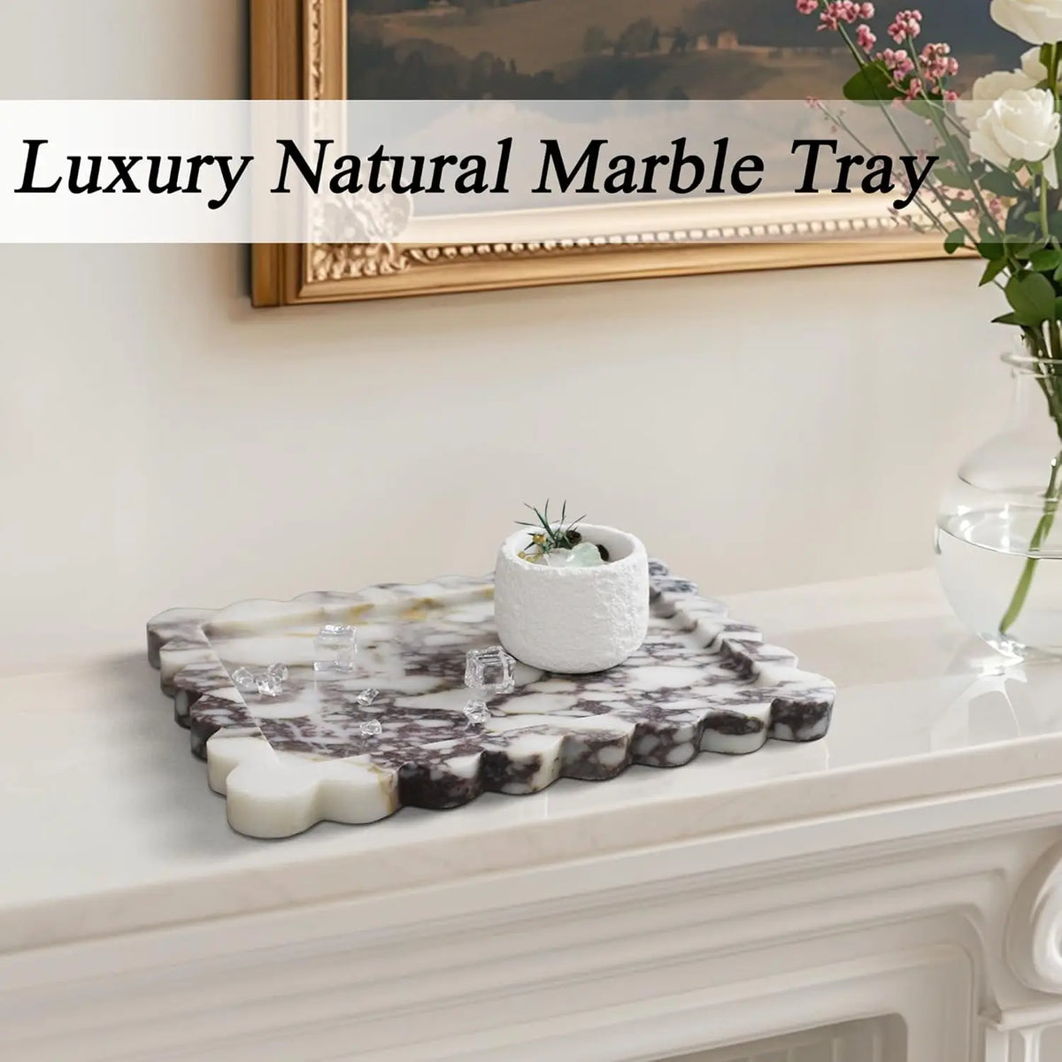 Calacatta Viola Scalloped Marble Tray Natural Marble Stone