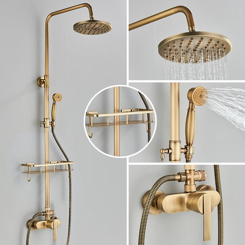 Quyanre Antique Brass Shower Faucets Wall Mount Antique