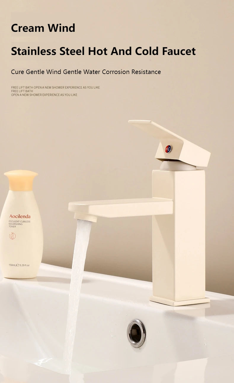 Milk White Handle Deck Mounted Basin Sink Faucet
