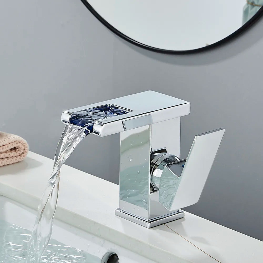 Rozin Led Bathroom Basin Faucet Black Waterfall Sink