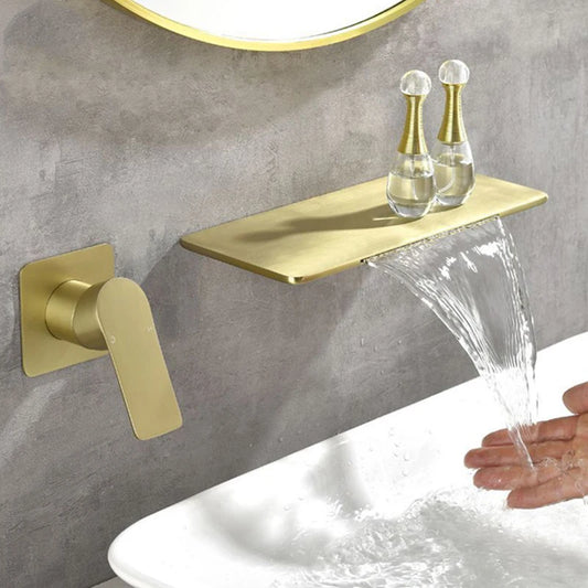 Brass Wall Mounted Waterfall Bathroom Sink Faucet Concealed