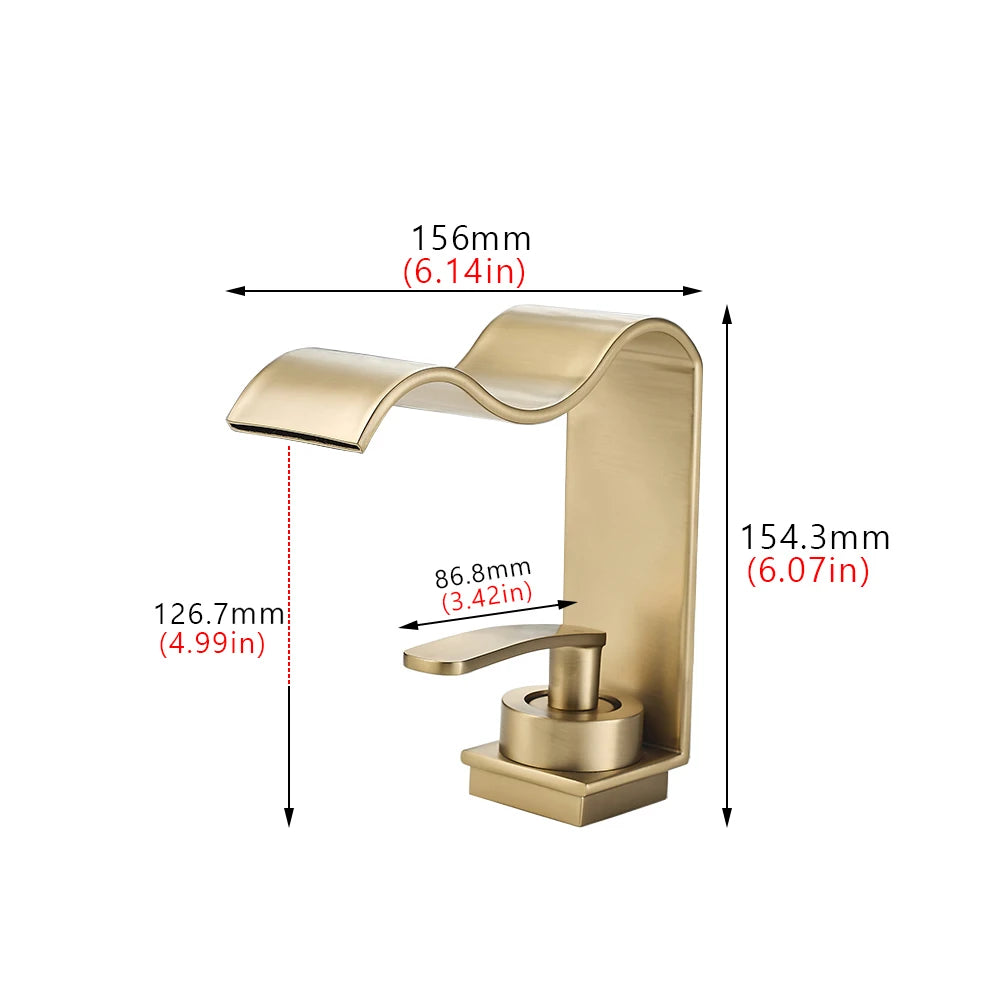 Luxury Brushed Gold Bathroom Sink Faucet Deck Mounted