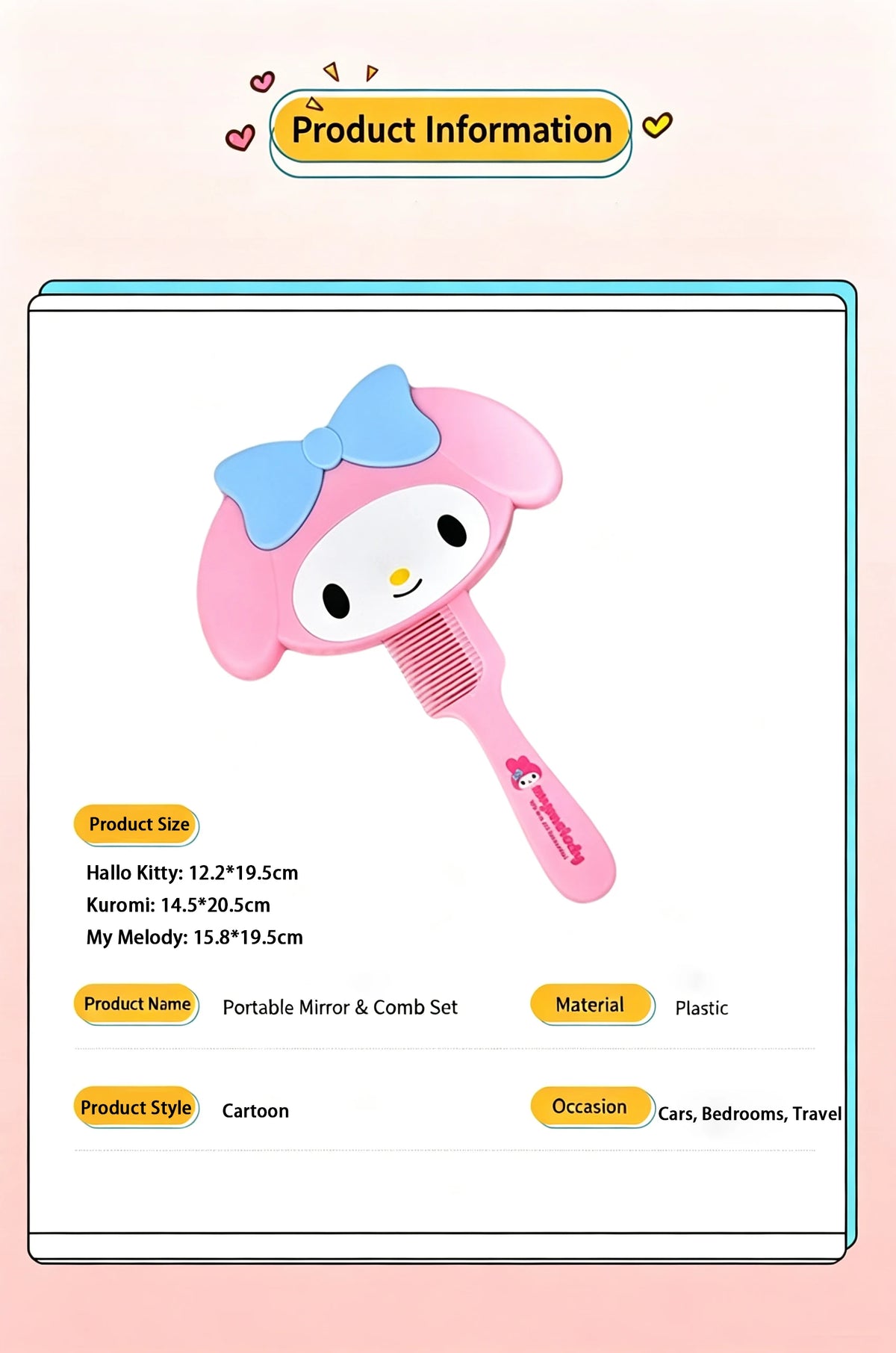 Kawaii Hello Kitty 2-In-1 Makeup Mirror & Comb