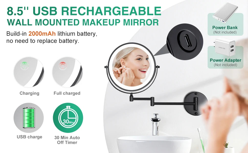 Touch Led Folding Bathroom Mirrors Double Face 5x
