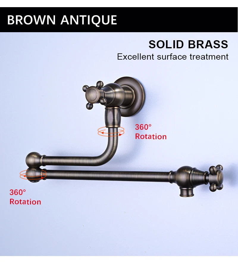 Awolf Solid Brass Pot Filler Brushed Grey Folding