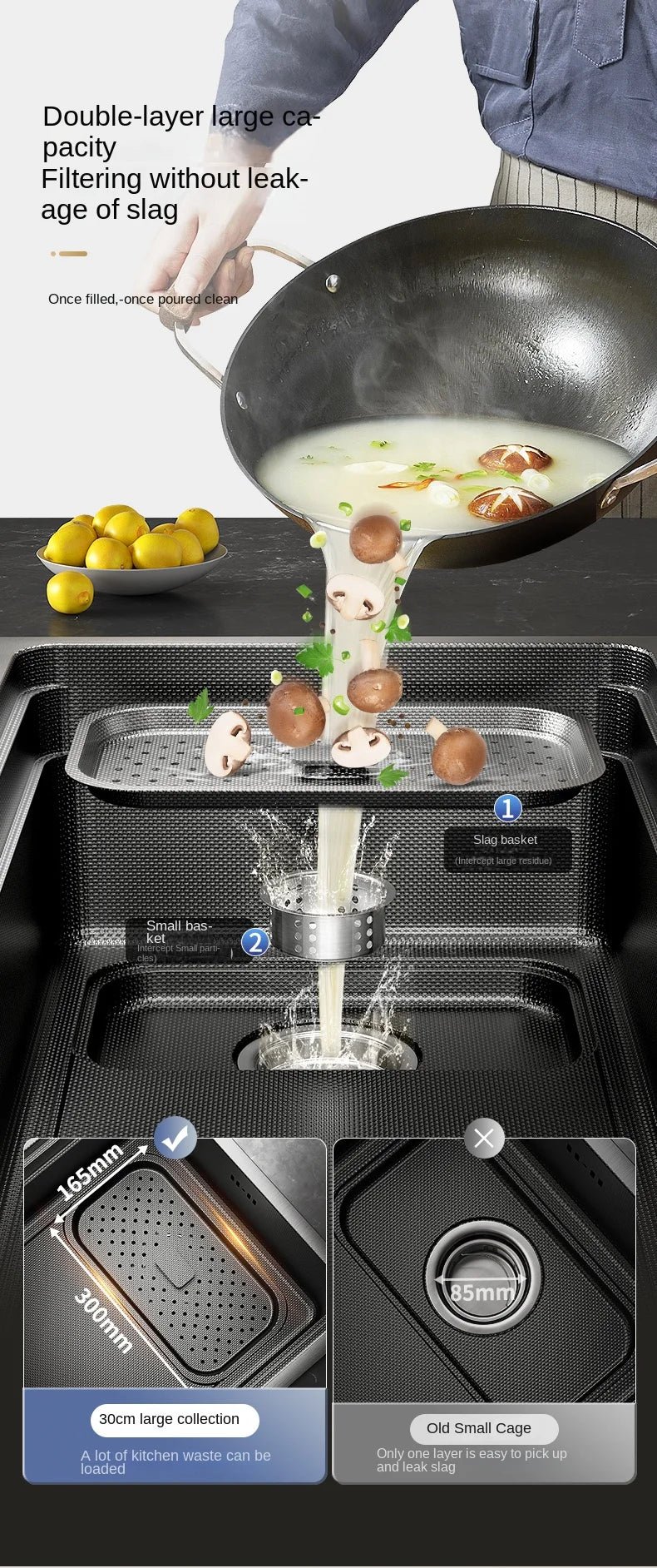 304 Stainless Steel Sink Black Large Slot Wash