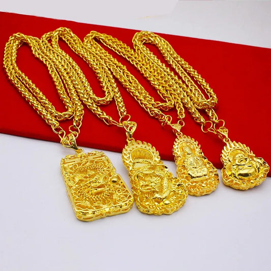 24k Real Gold Men Necklace Guan Gong Guanyin