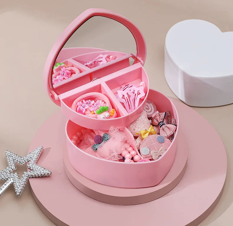 Pink Girl Heart Makeup Jewelry Storage Box Desktop