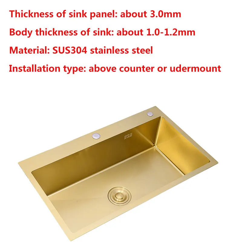 Gold Kitchens Sink Nano Handmade 304 Stainless Steel