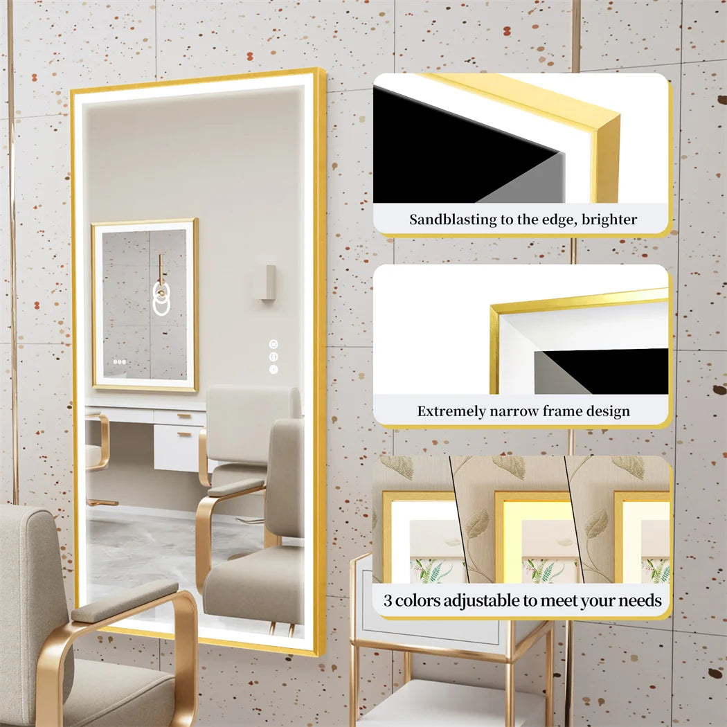 Luvodi Illuminated Bathroom Mirror Gold Frame Wall Mounted