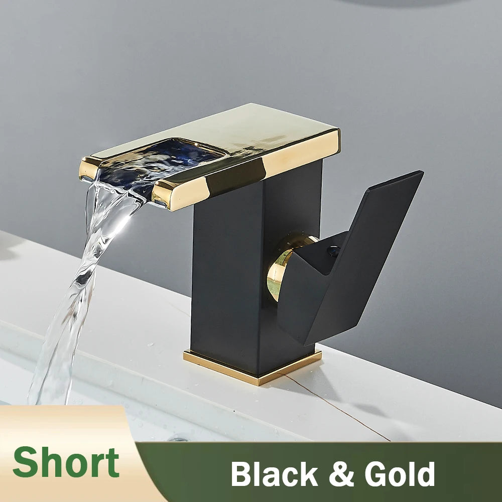Rozin Led Bathroom Basin Faucet Black Waterfall Sink