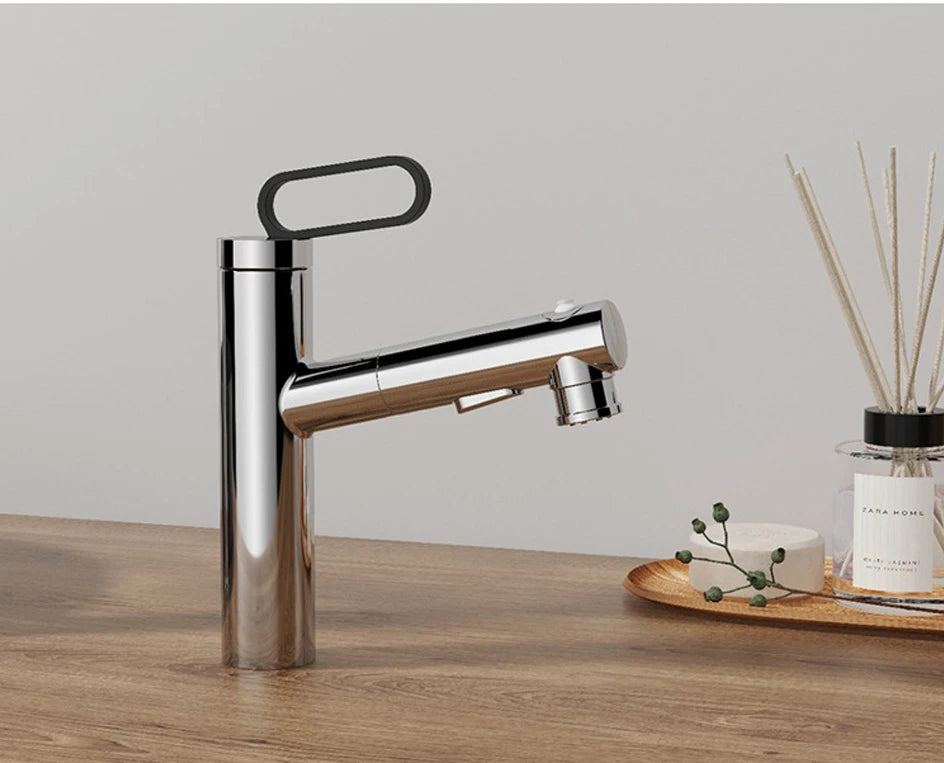 Huniu Bathroom Sink Faucet Basin Pull-Out Faucet Cold