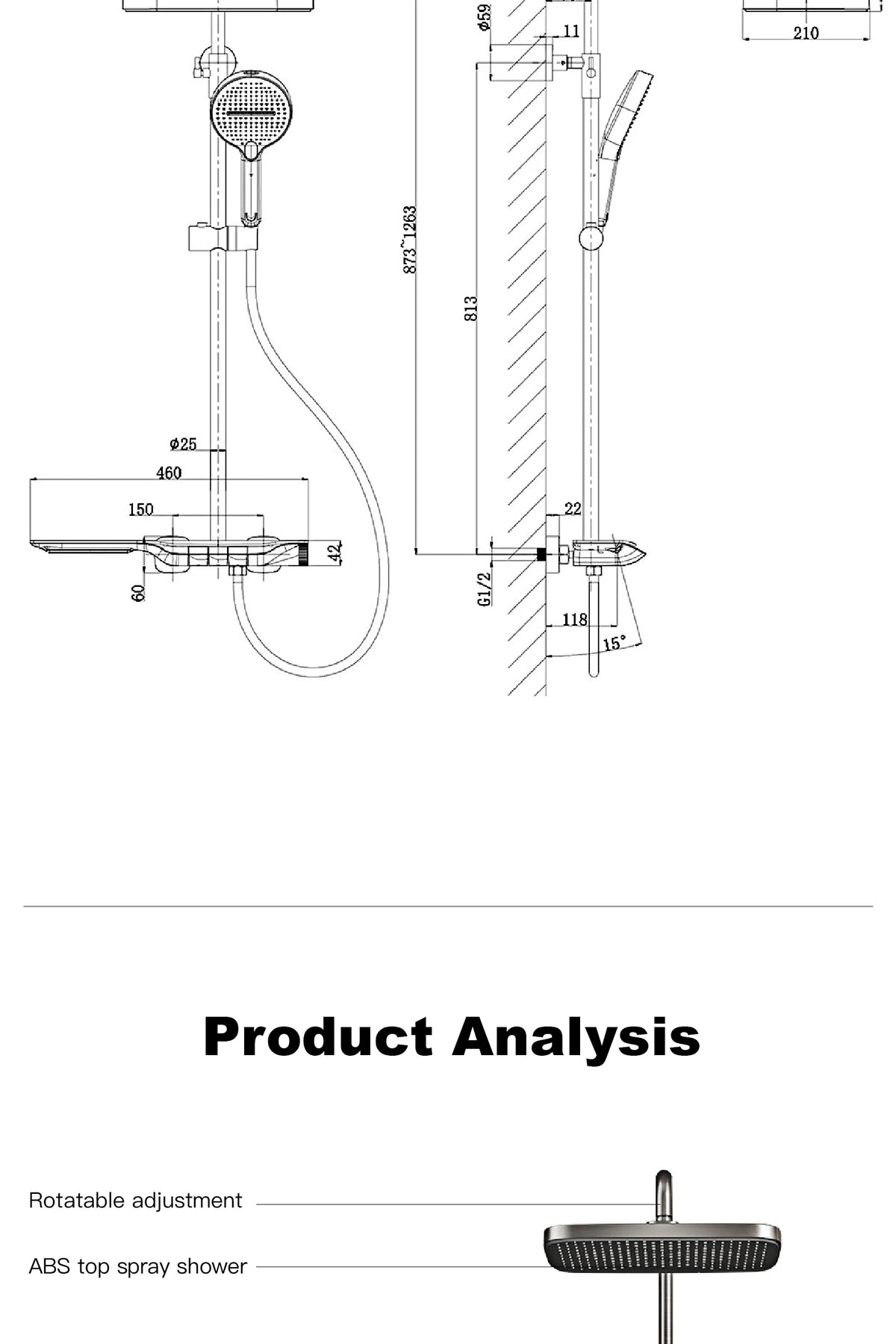 Luxury Brass Gun Gray Shower System Intelligent Led