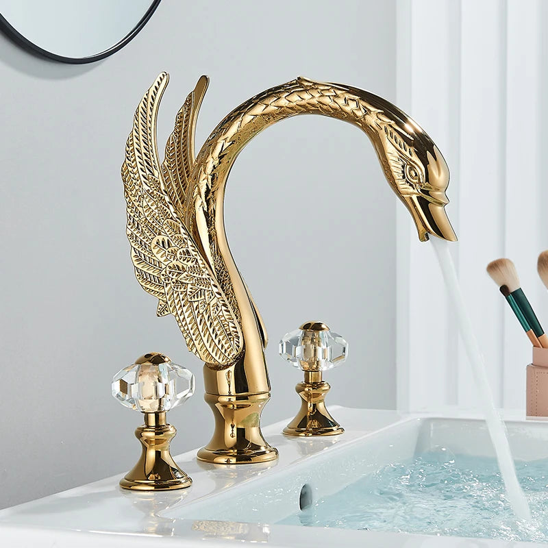 Golden Swan Shape Bathroom Faucet Basin Faucet Tap