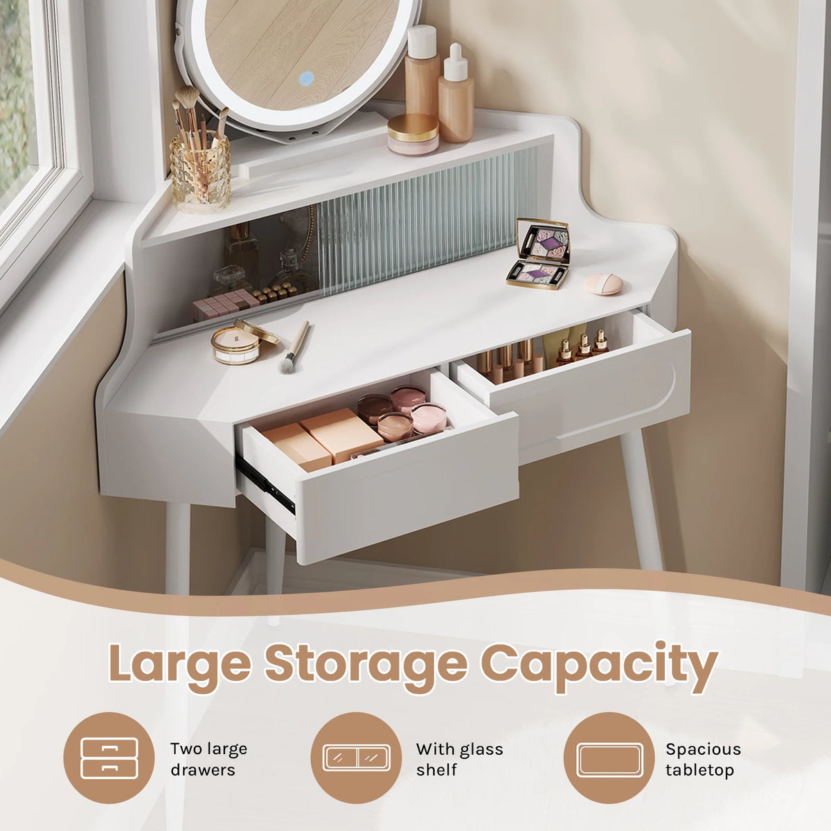 Woltu White Dresser Vanity Corner Dressing Table Mirror