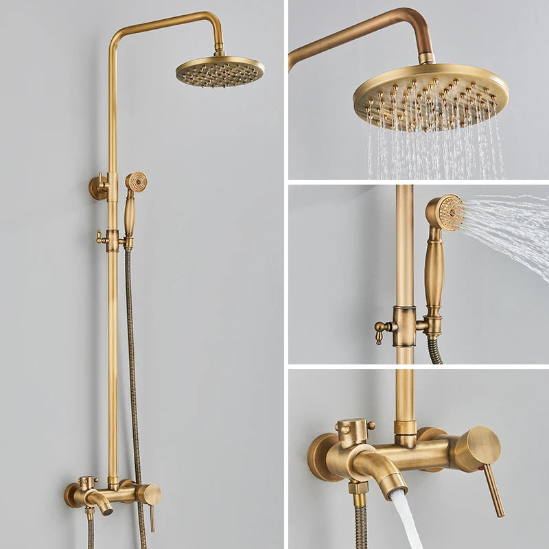 Quyanre Antique Brass Shower Faucets Wall Mount Antique