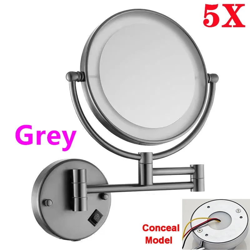 5x Magnifying Led Folding Bathroom Mirrors Wall Mounted