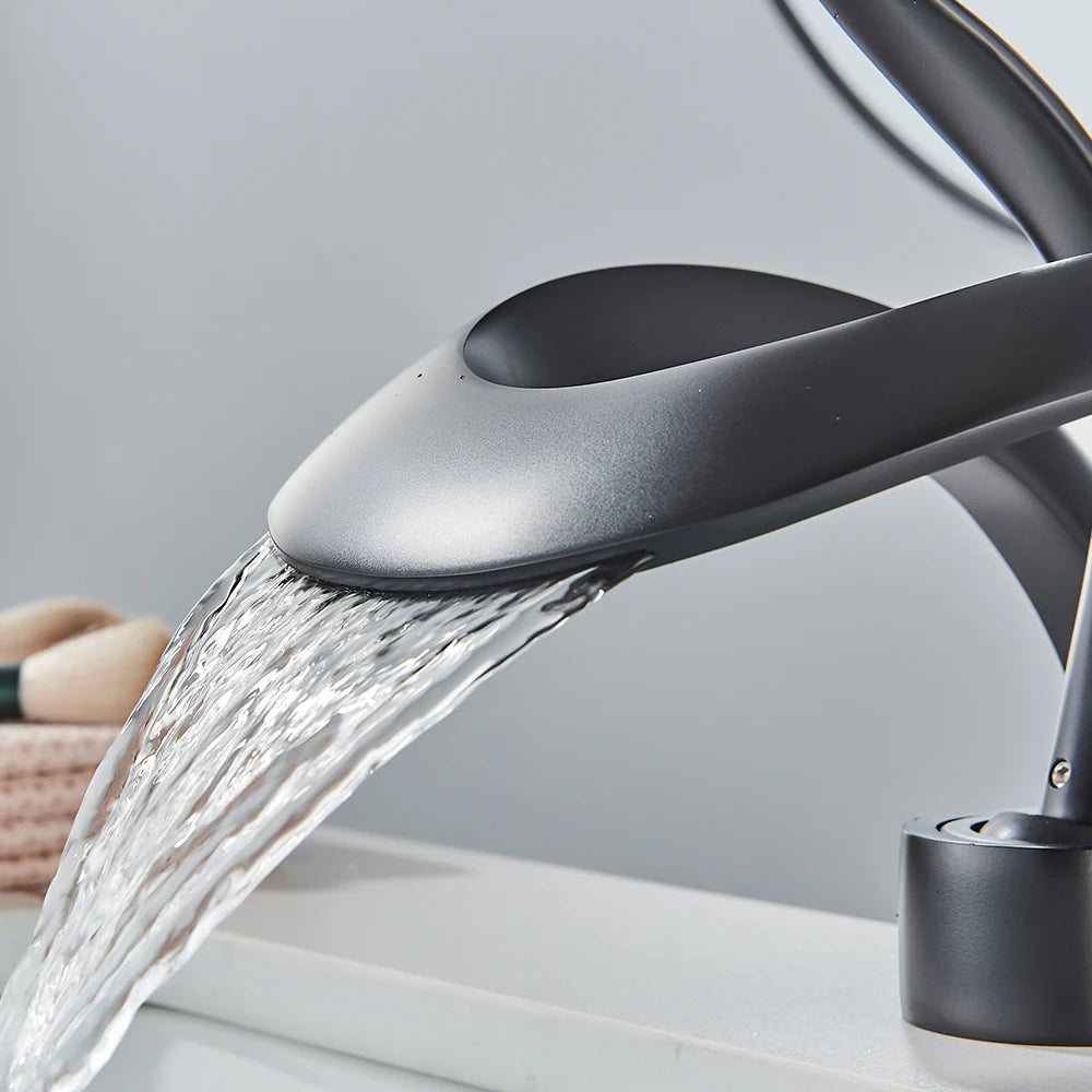 Rozin Luxury Black Basin Faucet Grey Bathroom Waterfall