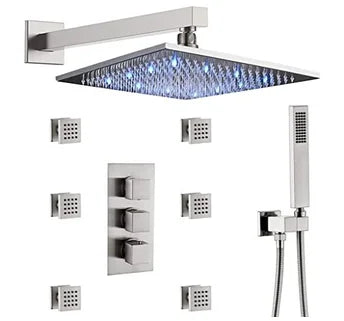 Shinesia Black Thermostat Rainfall Concealed Shower Led Hidden