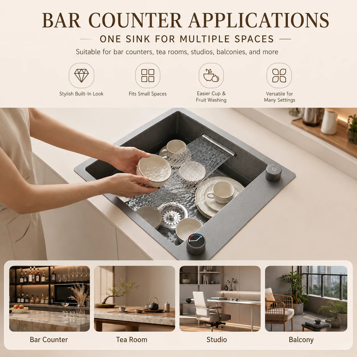 Modern Luxury Waterfall Sink Sus304 Stainless Steel Hidden