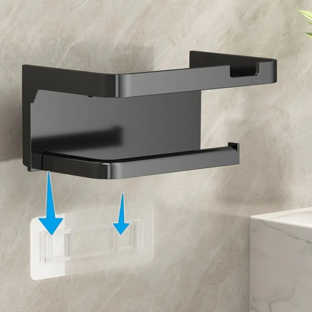 No Drill Toilet Paper Holder Wall Mounted Shelf