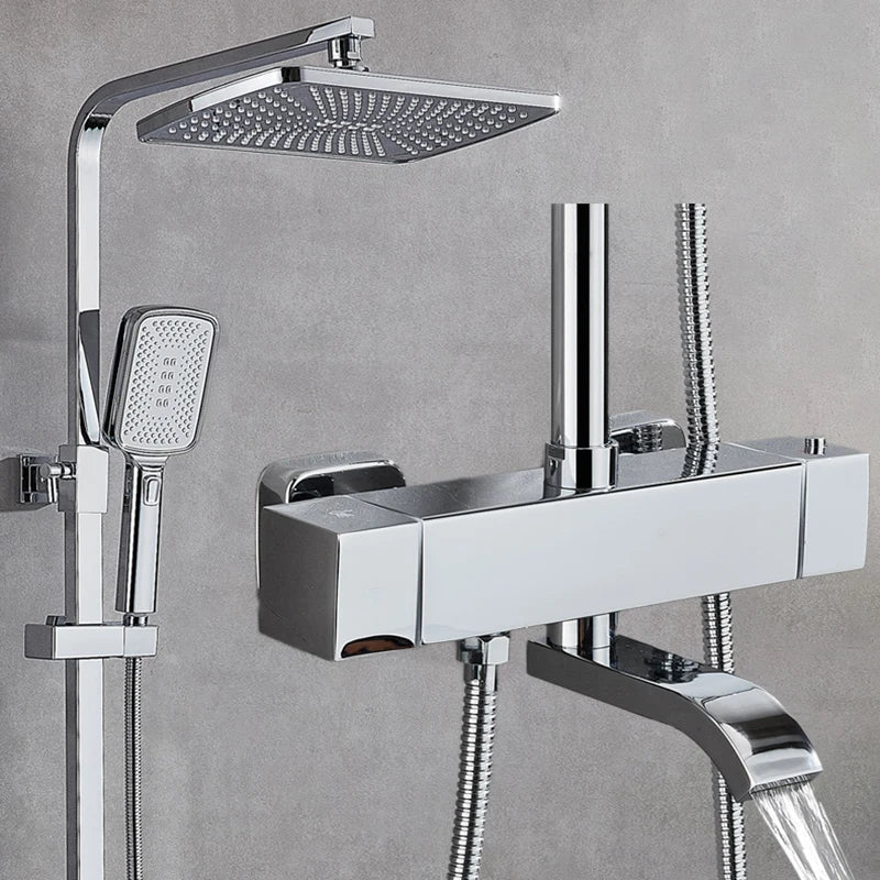 Square Thermostatic Bathroom Shower Quality Brass Cold Gold