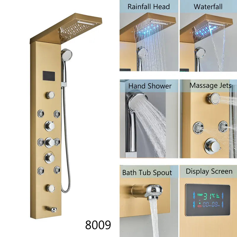 Led Shower Panel Waterfall Rain Temperature Digital Display