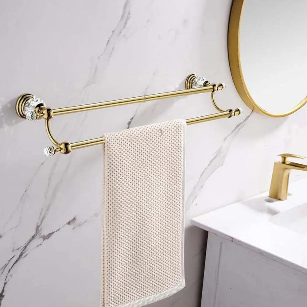 Luxury Crystal Gold Bathroom Hardware Wall Mounted Retractable